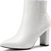 Womens Chunky Ankle Booties (White Leather)