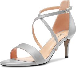 Cross-Strap Mid Heel (Silver)