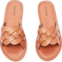 Womens Flat Slide Sandals (Light Brown)