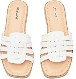 Womens Wide Gladiator Flat Slides (White)